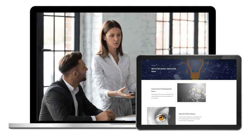 Desktop Bildschirm und Tablet mit Lehrgang Vertriebs-Knowhow für Nicht-Vertriebler