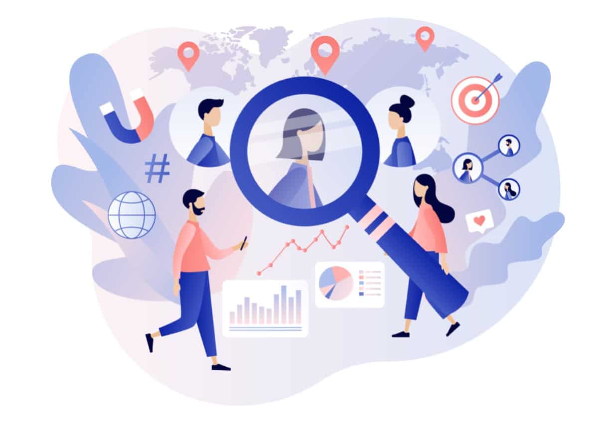 Zielgruppenanalyse - Suche nach Personen mit einer Lupe