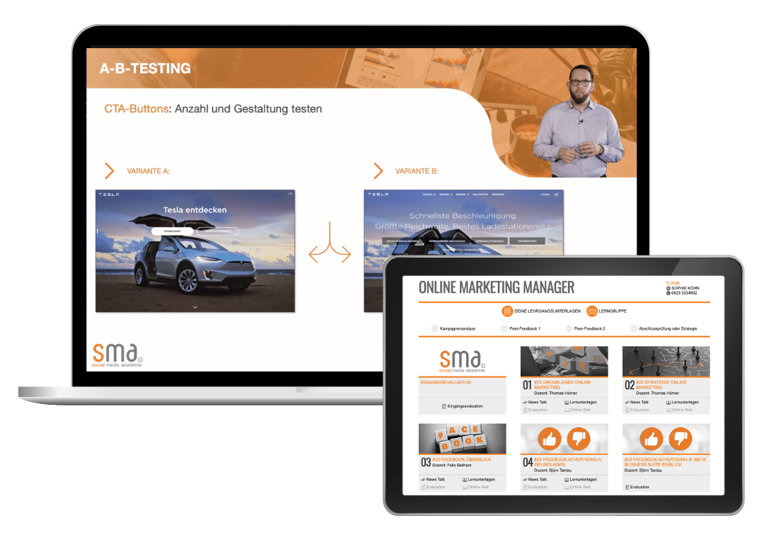 Online Marketing Manager Weiterbildung - Mockup Lernen