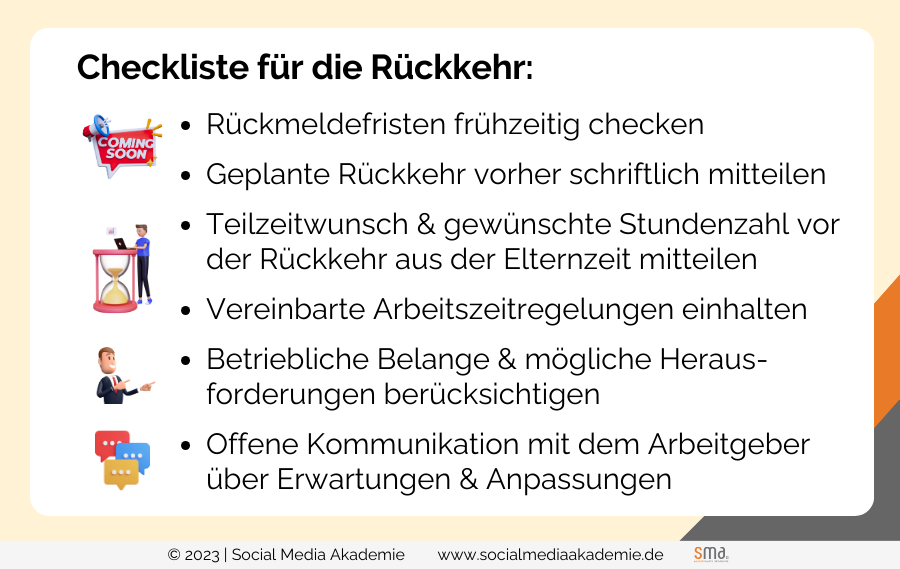 Rückkehr Elternzeit ; Checkliste für die Rückkehr