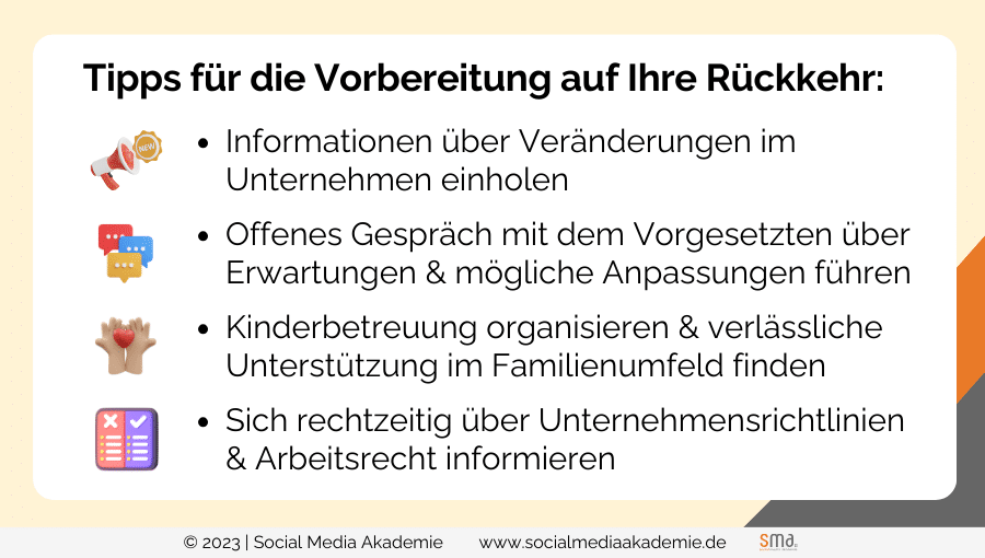 Rückkehr Elternzeit ; Tipps für die Vorbereitung