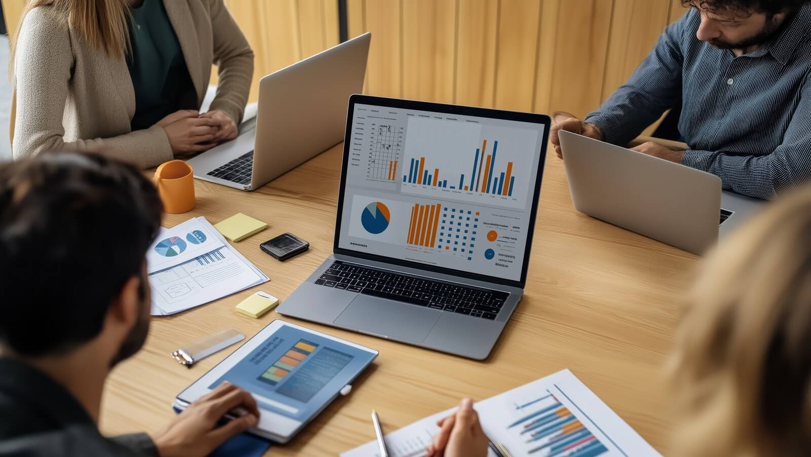 Growth Marketing - in einem Business Meeting werden Daten und Statistiken analysiert