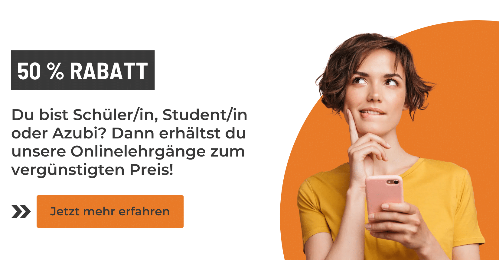 Preview Picture für Rabatt Schüler, Studenten, Azubis. Onlinelehrgänge zum vergünstigten Preis.